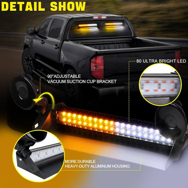 SMALLFATW Emergency Dash Strobe Lights for Trucks 80 LED Warning Hazard Flashing Light Bar Visor Interior Windshield Traffic Safety Lights for Construction Vehicles(2x14 inch, Amber/White) - Image 3